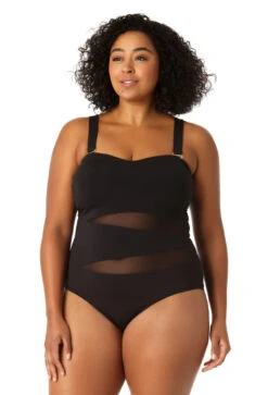 Anne Cole Plus - Women's Mesh Strapless One Piece Swimsuit -Chic Swimwear Shop 23PO03301 BLK 0023 FRONT