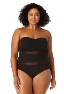 Anne Cole Plus - Women's Mesh Strapless One Piece Swimsuit
