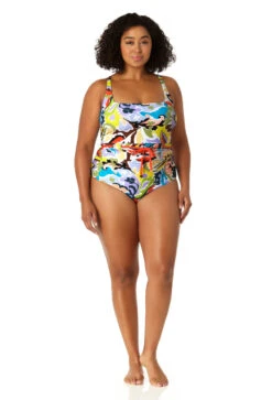Anne Cole Plus - Women's Belted Square Neck One Piece Swimsuit -Chic Swimwear Shop 23PO05861 MULT 1150