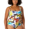 Anne Cole Plus - Women's Belted Square Neck One Piece Swimsuit 2 Anne Cole Plus - Women's Belted Square Neck One Piece Swimsuit -Chic Swimwear Shop 23PO05861 MULT 1150 FRONT