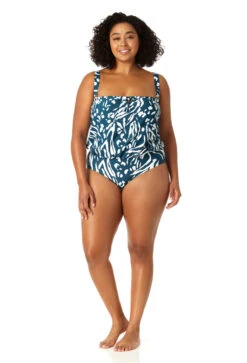 Anne Cole Plus - Women's Strapless Blouson Keyhole One Piece Swimsuit -Chic Swimwear Shop 23PO06157 BLWH 0612