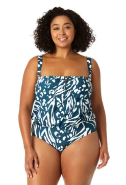 Anne Cole Plus - Women's Strapless Blouson Keyhole One Piece Swimsuit