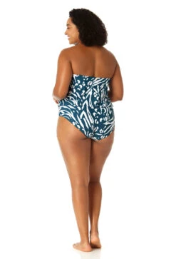 Anne Cole Plus - Women's Strapless Blouson Keyhole One Piece Swimsuit -Chic Swimwear Shop 23PO06157 BLWH 0647