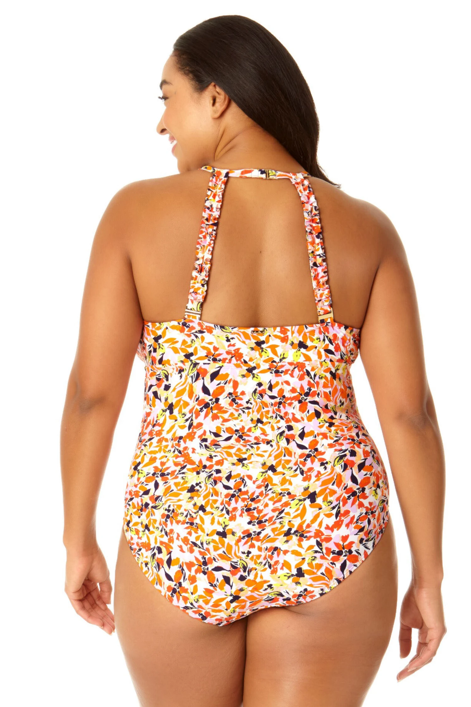 Anne Cole Plus - Women's High Neck With Ruffled Straps One Piece Swimsuit 4 Anne Cole Plus - Women's High Neck With Ruffled Straps One Piece Swimsuit - Image 2