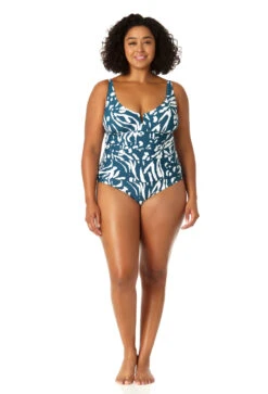 Anne Cole Plus - Women's V-Wire One Piece Swimsuit -Chic Swimwear Shop 23PO07057 BLWH 0704