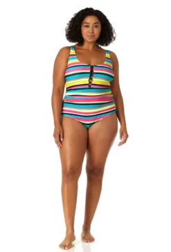 Anne Cole Plus - Women's Center Tab Over The Shoulder One Piece Swimsuit -Chic Swimwear Shop 23PO07584 MULT 1777