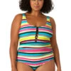 Anne Cole Plus - Women's Center Tab Over The Shoulder One Piece Swimsuit -Chic Swimwear Shop 23PO07584 MULT 1777 FRONT