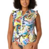 Anne Cole Plus - Women's Flutter Sleeve Zip Up Rash Guard One Piece Swimsuit -Chic Swimwear Shop 23PO07961 MULT 0996 FRONT