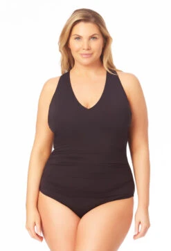 Anne Cole Plus - Women's V Neck Cross Back One Piece Swimsuit -Chic Swimwear Shop 23PO09101 BLK 002 FRONT
