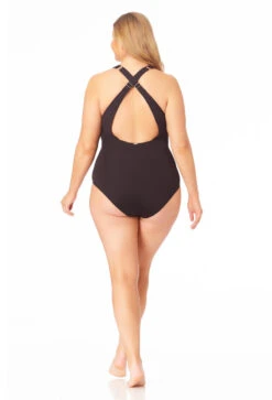 Anne Cole Plus - Women's V Neck Cross Back One Piece Swimsuit -Chic Swimwear Shop 23PO09101 BLK 026