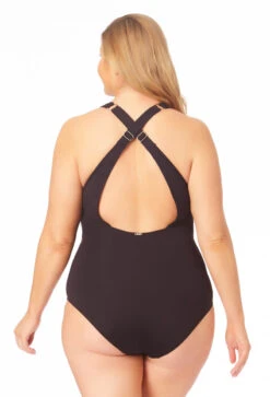 Anne Cole Plus - Women's V Neck Cross Back One Piece Swimsuit -Chic Swimwear Shop 23PO09101 BLK 026 BACK