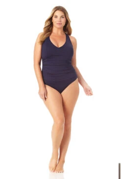 Anne Cole Plus - Women's V Neck Cross Back One Piece Swimsuit -Chic Swimwear Shop 23PO09101 NAVY 1043