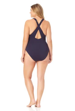 Anne Cole Plus - Women's V Neck Cross Back One Piece Swimsuit -Chic Swimwear Shop 23PO09101 NAVY 1048