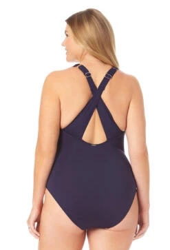 Anne Cole Plus - Women's V Neck Cross Back One Piece Swimsuit -Chic Swimwear Shop 23PO09101 NAVY 1048 BACK