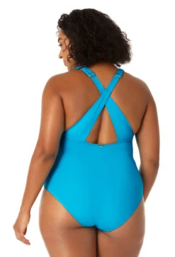 Anne Cole Plus - Women's V Neck Cross Back One Piece Swimsuit -Chic Swimwear Shop 23PO09101 TURQ 0957 BACK