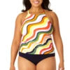 Anne Cole Plus - Women's High Neck Tankini Top -Chic Swimwear Shop 23PT20622 MULT MYPB41401 NAVY 540