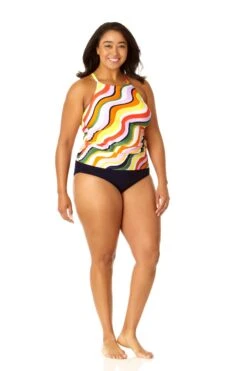 Anne Cole Plus - Women's High Neck Tankini Top 13 Anne Cole Plus - Women's High Neck Tankini Top -Chic Swimwear Shop 23PT20622 MULT MYPB41401 NAVY 540 1