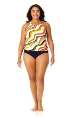 Anne Cole Plus - Women's High Neck Tankini Top 14 Anne Cole Plus - Women's High Neck Tankini Top -Chic Swimwear Shop 23PT20622 MULT MYPB41401 NAVY 540 4