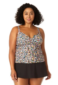 Anne Cole Plus - Women's Twist Front Underwire Tankini Swim Top 12 Anne Cole Plus - Women's Twist Front Underwire Tankini Swim Top -Chic Swimwear Shop 23PT23370 MULT MYMB41401 BLK 2647 FRONT