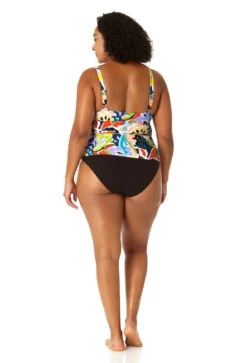 Anne Cole Plus - Women's Retro Twist Front Underwire Tankini Swim Top -Chic Swimwear Shop 23PT23461 MULT MYMB36001 BLK 0992