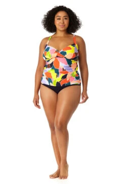 Anne Cole Plus - Women's Halter Tankini Top -Chic Swimwear Shop 23PT24550 MULT MYMB36001 NAVY 0319