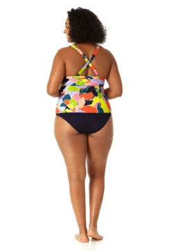 Anne Cole Plus - Women's Halter Tankini Top -Chic Swimwear Shop 23PT24550 MULT MYMB36001 NAVY 0341