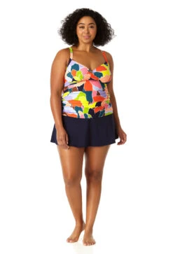 Anne Cole Plus - Women's Halter Tankini Top -Chic Swimwear Shop 23PT24550 MULT MYMB41401 NAVY 1492