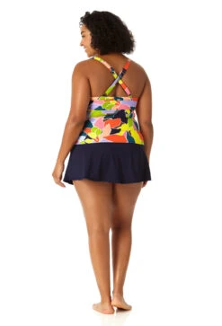 Anne Cole Plus - Women's Halter Tankini Top -Chic Swimwear Shop 23PT24550 MULT MYMB41401 NAVY 1507