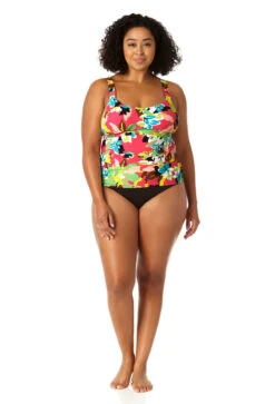 Anne Cole Plus - Women's Easy Ring Tri Tankini Swim Top -Chic Swimwear Shop 23PT24665 MULT MYMB36001 BLK 2388