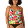 Anne Cole Plus - Women's Easy Ring Tri Tankini Swim Top 2 Anne Cole Plus - Women's Easy Ring Tri Tankini Swim Top -Chic Swimwear Shop 23PT24665 MULT MYMB36001 BLK 2388 FRONT