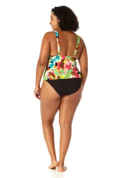 Anne Cole Plus - Women's Easy Ring Tri Tankini Swim Top -Chic Swimwear Shop 23PT24665 MULT MYMB36001 BLK 2410