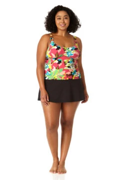 Anne Cole Plus - Women's Easy Ring Tri Tankini Swim Top -Chic Swimwear Shop 23PT24665 MULT MYMB41401 BLK 2418