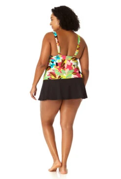 Anne Cole Plus - Women's Easy Ring Tri Tankini Swim Top -Chic Swimwear Shop 23PT24665 MULT MYMB41401 BLK 2439