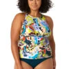 Anne Cole Plus - Women's Front Wrap High Neck Keyhole Tankini Swim Top 2 Anne Cole Plus - Women's Front Wrap High Neck Keyhole Tankini Swim Top -Chic Swimwear Shop 23PT24961 MULT MYMB36001 DSBL 1328 FRONT
