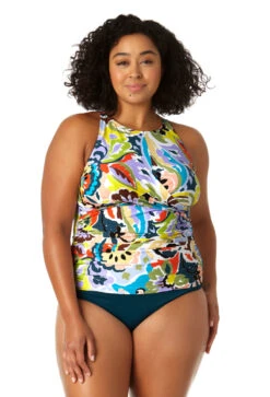 Anne Cole Plus - Women's Front Wrap High Neck Keyhole Tankini Swim Top