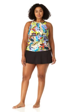 Anne Cole Plus - Women's Front Wrap High Neck Keyhole Tankini Swim Top 11 Anne Cole Plus - Women's Front Wrap High Neck Keyhole Tankini Swim Top -Chic Swimwear Shop 23PT24961 MULT MYMB41401 BLK 1602