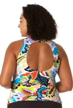 Anne Cole Plus - Women's Front Wrap High Neck Keyhole Tankini Swim Top 14 Anne Cole Plus - Women's Front Wrap High Neck Keyhole Tankini Swim Top -Chic Swimwear Shop 23PT24961 MULT MYMB41401 BLK 1621 BACKTOP