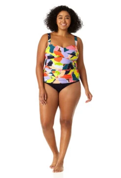 Anne Cole Plus - Women's Twist Front Bandeaukini Swim Top 11 Anne Cole Plus - Women's Twist Front Bandeaukini Swim Top -Chic Swimwear Shop 23PT25050 MULT MYMB36001 NAVY 0111