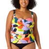 Anne Cole Plus - Women's Twist Front Bandeaukini Swim Top -Chic Swimwear Shop 23PT25050 MULT MYMB36001 NAVY 0111 FRONT