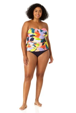 Anne Cole Plus - Women's Twist Front Bandeaukini Swim Top 12 Anne Cole Plus - Women's Twist Front Bandeaukini Swim Top -Chic Swimwear Shop 23PT25050 MULT MYMB36001 NAVY 0129