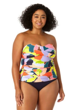 Anne Cole Plus - Women's Twist Front Bandeaukini Swim Top 14 Anne Cole Plus - Women's Twist Front Bandeaukini Swim Top -Chic Swimwear Shop 23PT25050 MULT MYMB36001 NAVY 0129 FRONT
