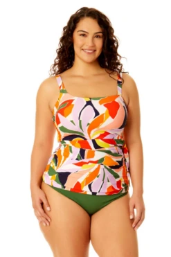 Anne Cole Plus - Women's Asymmetrical Side Tie Tankini Swim Top 21 Anne Cole Plus - Women's Asymmetrical Side Tie Tankini Swim Top -Chic Swimwear Shop 23PT25310 MULT MYPB36001 NAVY 695 1
