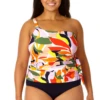 Anne Cole Plus - Women's Asymmetrical Side Tie Tankini Swim Top -Chic Swimwear Shop 23PT25310 MULT MYPB36001 NAVY 695 4