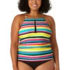Anne Cole Plus - Women's Center Tab High Neck Tankini Swim Top -Chic Swimwear Shop 23PT29584 MULT MYMB36001 BLK 1861 FRONT