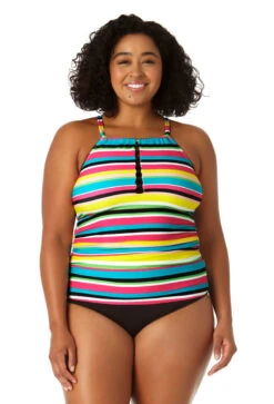Anne Cole Plus - Women's Center Tab High Neck Tankini Swim Top
