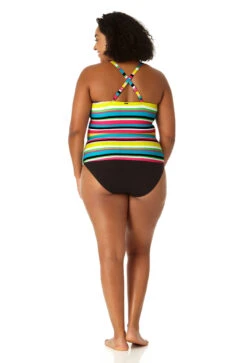 Anne Cole Plus - Women's Center Tab High Neck Tankini Swim Top -Chic Swimwear Shop 23PT29584 MULT MYMB36001 BLK 1868
