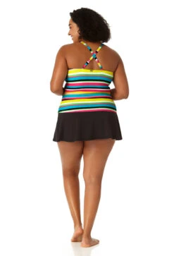 Anne Cole Plus - Women's Center Tab High Neck Tankini Swim Top -Chic Swimwear Shop 23PT29584 MULT MYMB41401 BLK 1982