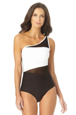 Anne Cole - Assymetrical Mesh One Piece Swimsuit