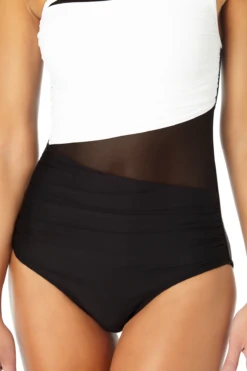 Anne Cole - Assymetrical Mesh One Piece Swimsuit -Chic Swimwear Shop AnneCole AssymetricalMeshOnePieceSwimsuit 674 22MO07101 BKWH jpg