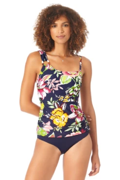 Anne Cole - Women's Assymetrical Ring Bandeau Tankini Swim Top -Chic Swimwear Shop AnneCole AssymetricalRingBandeauTankiniSwimTop 1484 22MT22861 NAVY FRONT jpg